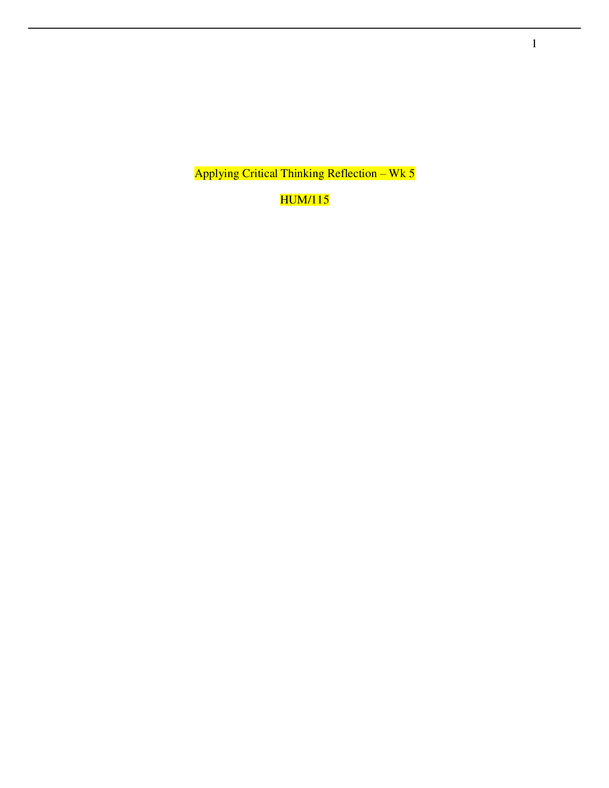 Preview image for HUM 115 Week 5 Critical Thinking Reflection, Latest 2022 complete solution guide, University of Phoenix